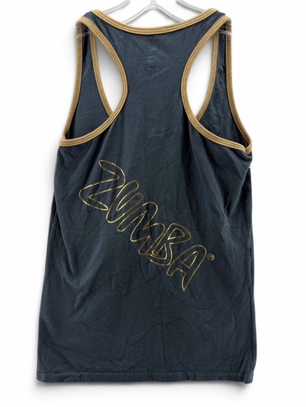 Zumba Wear Grey Racerback Tank with Gold Trim Size Medium - Picture 4 of 6